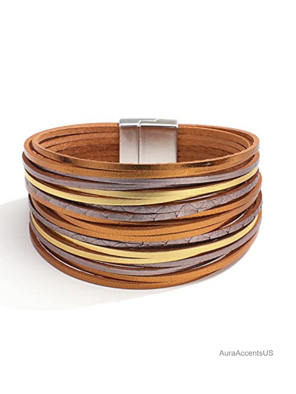 Bohemian Leather Wrap Bracelet, Layered Stackable Bracelets with Clasp Women